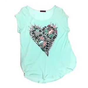 Spiked Heart Rhinestone Embellished Tee